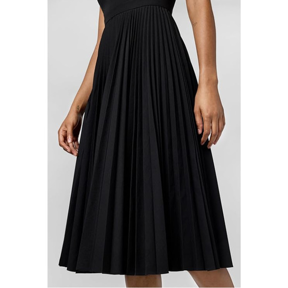 THEORY WOMENS SIZE 8 SLEEVELESS PLEATED VOLUME POPLIN MIDI DRESS BLACK NEW - Picture 4 of 14